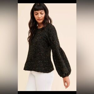 Blue Tassel Balloon Sleeve Sweater in black XS